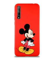 Huawei P Smart S Soft Premier Kapak Mickey Mouse-D Tasarımlı Silikon Kılıf - Kırmızı (Şeffaf)