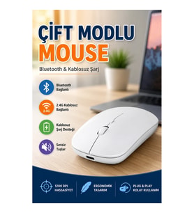 Çift Modlu Bluetooth ve Kablosuz Şarjlı Mouse – Ergonomik Sessiz Tasarım