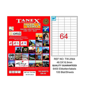 TANEX 2564 LASER ETİKET 48x16mm 64x100 6400 ADET