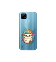 Realme C21 ile Uyumlu Splash Kirpi Tasarımlı Şeffaf Silikon Kılıf