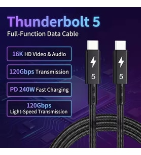 ZR1107-T Thunderbolt 5,0 Type-C Kablo 240W PD Hızlı Şarj, 120Gbps Veri Aktarımı, 16K 60Hz Görüntü Desteği, E-Marker Akıllı Çipli, Thunderbolt 3/4/USB4 Geriye Uyumlulu Örgü Kablo