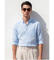 LCWAIKIKI Classic Mavi Regular Fit Keten Karışımlı Erkek Gömlek