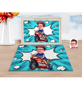 BK Gift Kişiye Özel Çocuk Motorcu Karikatürlü 1000 Parça Profesyonel Puzzle-1
