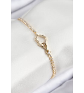 Pirinç Zirkon Taşlı Sonsuzluk Kalp Model Gold Renk Kadın Bileklik - TJ-BB7693