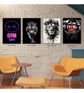 aslan kaplan gym mod resimli 4lü hd baskılı kanvas tablo resim