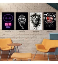 aslan kaplan gym mod resimli 4lü hd baskılı kanvas tablo resim