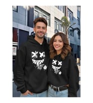 Sevgili Kombini Oversize Hoodie – Heart Fly Gülüş Baskılı 3 İplik Unisex Sweatshirt 2'li (Siyah)
