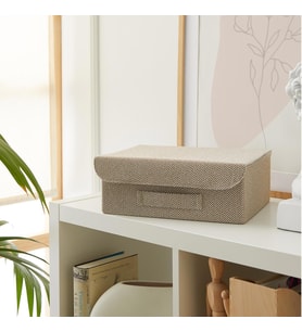 Ocean Home Textile Çekmece İçi Bej Renk Dokulu Kumaş Kapaklı Kutu 30 x 23 x 11 cm