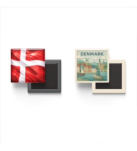 Buzdolap Magnetleri - Danimarka Bayrağı ve Paper Cut Tema - 2'li Set Magneti