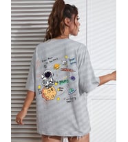 Unisex Galaksi Tasarım Basklı Tshirt (Gri)