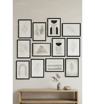 12 Parça Sade Geometrik Yapraklar 2 Renk Seçenekli Dekoratif Çerçeve Görünümlü Tablo Seti