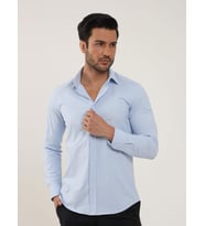 Mavi Erkek Slim Fit Düz Klasik Yaka Uzun Kol Gömlek