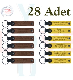 A Kahve & Sarı, Kına Gecesi Davetlilerine Özel Anı, 28’li Set, Mesajlı Deri Hatıra Anahtarlık