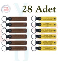 A Kahve & Sarı, Kına Gecesi Davetlilerine Özel Anı, 28’li Set, Mesajlı Deri Hatıra Anahtarlık