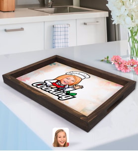 BK Gift Kişiye Özel Kadın Chef Karikatürlü Doğal Ahşap Tepsi-14