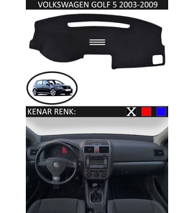 Volkswagen Golf 5 2003-2009 Için Uygun Torpido Koruma Halısı Siyah Kenar Renk Siyah