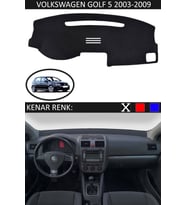 Volkswagen Golf 5 2003-2009 Için Uygun Torpido Koruma Halısı Siyah Kenar Renk Siyah