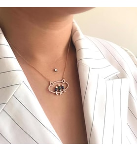 Rose Kaplama Kafeste Kuşlar Gümüş Kolye (Karışık)