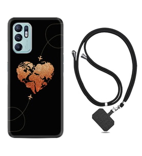 Oppo Reno 6 Kılıf Silikon Boyun Askılı İpli Desenli Silikon Plane Heart 1721