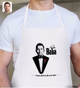 BK Gift Kişiye Özel Godfather Baba Silüet Tasarımlı Beyaz Mutfak Önlüğü-6