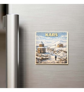 Kars Şehri - Pop-Art Travel - 9x9 cm Buzdolap Magneti