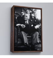 Çerçeveli Atatürk Portre Tablosu Mustafa Kemal Atatürk Dikdörtgen Dekoratif Kanvas Tablo (Altın)