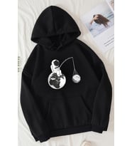 Kapşonlu Siyah Uzay Sweat