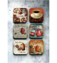 Çay Kahve Retro Vintage Ahşap Bardak Altlığı Seti 6 Adet