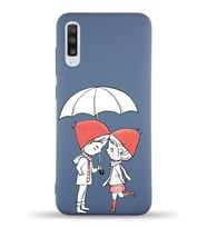 Samsung Galaxy A70 Uyumlu Lansman Kılıf Aşk Tasarımlı İçi Kadife Kapak-Petrol Mavisi (Şeffaf)