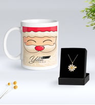 Sevgiliye Yılbaşı Hediyesi BK Gift Kişiye Özel İsimli Yılbaşı Tasarımlı Beyaz Kupa Bardak ve Papatya Kolye Hediye Seti-6, Sevgiliye Hediye, İsimli Kolye