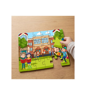 Okula Giden Mutlu Çocuklar Tasarımlı 24 Parça Ahşap Çocuk Puzzle MPK0733