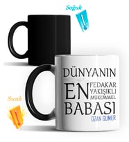 Kişiye Özel Dünyanın En En En Babası Tasarımlı Sihirli Kupa Bardak (Siyah - Beyaz)