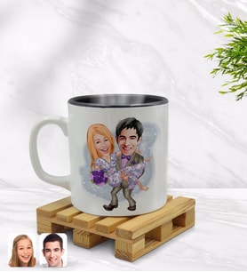 BK Gift Kişiye Özel Sevgililer Karikatürlü İçi Siyah Renkli Kupa Bardak Model 56