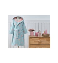 Özdilek 5/6 Yaş -Flamingo Mint- Kız Çocuk Kapüşonlu Kadife Pamuk Bornoz