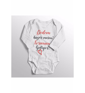 Unisex Bebek Beyaz Dedem Hazır Mısın Torunun Geliyor Baskılı Bebek Zıbını