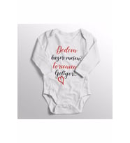 Unisex Bebek Beyaz Dedem Hazır Mısın Torunun Geliyor Baskılı Bebek Zıbını