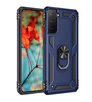 Samsung Galaxy S21 Plus Kılıf Metal For Car Yüzüklü Standlı Military Ring Serisi (Lacivert)