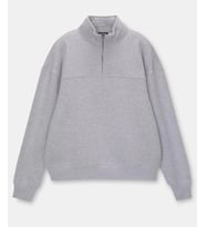 Oversize Yarım Farmuarlı Yakalı Basic SweatShirt - Gri