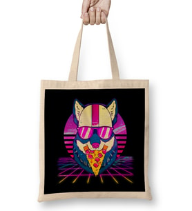 Awesome Retro Vaporwave EDM Cute Cat Pizza Bez Çanta Uzun Saplı