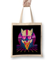 Awesome Retro Vaporwave EDM Cute Cat Pizza Bez Çanta Uzun Saplı