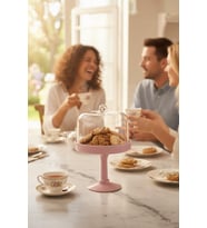 Soft Pembe Akrilik Ayaklı Kurabiyelik & Kapaklı Sunum Standı - 2 Parça