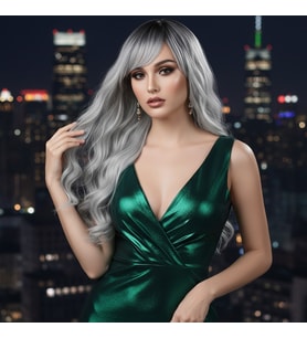 Perçemli Uzun Su Daası Fiber Sen Peruk / Siyah / Gri Ombreli