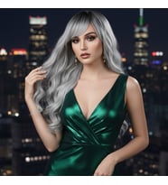 Perçemli Uzun Su Daası Fiber Sen Peruk / Siyah / Gri Ombreli