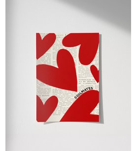 Çerçevesiz Poster Soulmates Gazete Arkaplanlı Kalp Tasarımlı