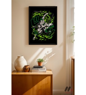 One Piece Zoro Anime Poster, Siyah Çerçeveli Duvar Tablosu - Anime Severlere Özel