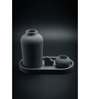 MYCRAFT3D Dekoratif Vazo Seti Tepsili Minimal Çizgili Vazo Mumluk Obje Modern Masaüstü Aksesuar