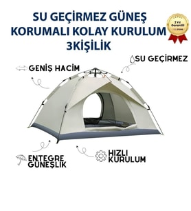 AC6634 Otomatik Kamp Çadırı 200x150x120 cm Çift Katmanlı 3 Saniyede Kurulum Su Geçirmez 3 Kişilik