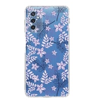 Samsung Galaxy M52  Kamera Korumalı Kapak Floral Lila Tasarımlı  Şeffaf  Kılıf