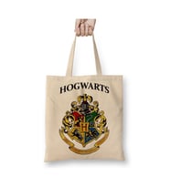 Hogwarts Beyaz Bez Çanta Uzun Saplı Alışveriş Çantası Plaj Çantası
