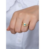 925 Ayar Ayarlanabilir Gold Opal Taşlı Göz Gümüş Yüzük